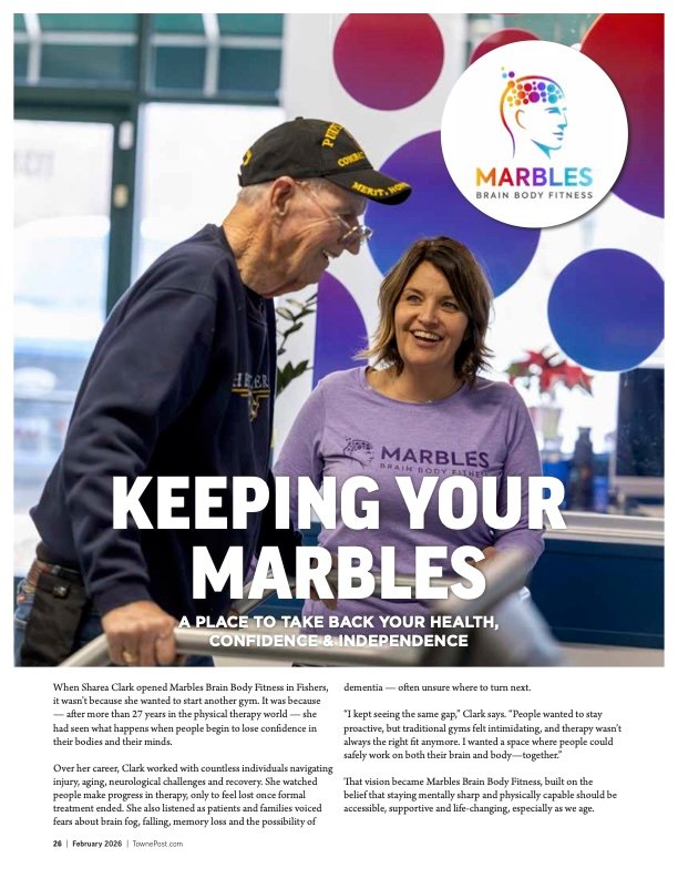 Towne Post February 2026, first page of the Marbles feature